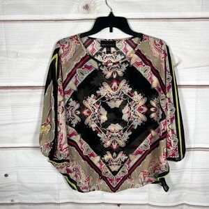 Dana Buchman Poncho Blouse Womens Medium Multicolor Paisley Sheer Dolman Sleeve
